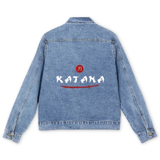 Katana samurai japanese sword kanji Men's Denim Jackets