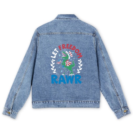 Let Freedom Rawr Dinosaur America USA 4th Of July Men's Denim Jackets