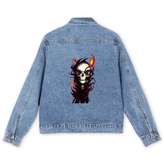 Ensnared Horror Skull Entwined in Red Plants Men's Denim Jackets