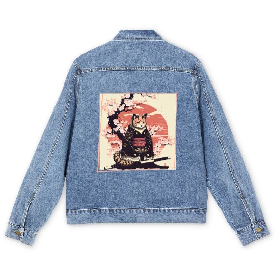 Cat Ninja Ukiyoe Samurai Men's Denim Jackets