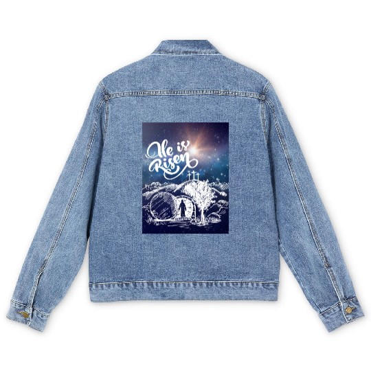 He Is Risen!Jesus,Easter, Bright & Morning Star Men's Denim Jackets
