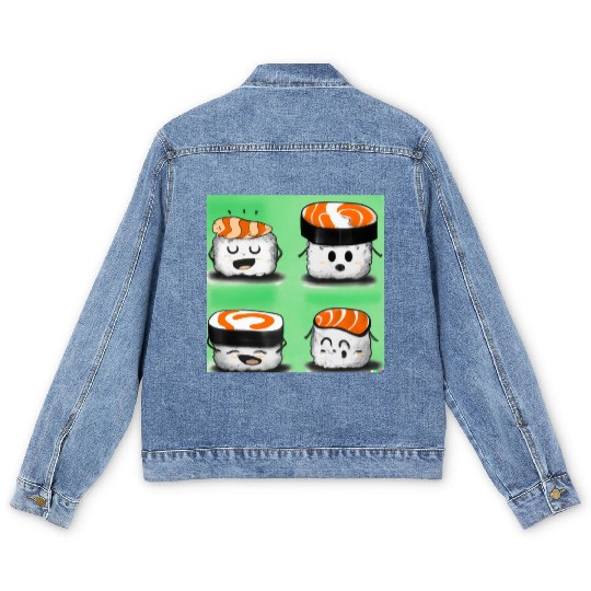 Happy Cheerful Sushi I Love Sushi Design Men's Denim Jackets