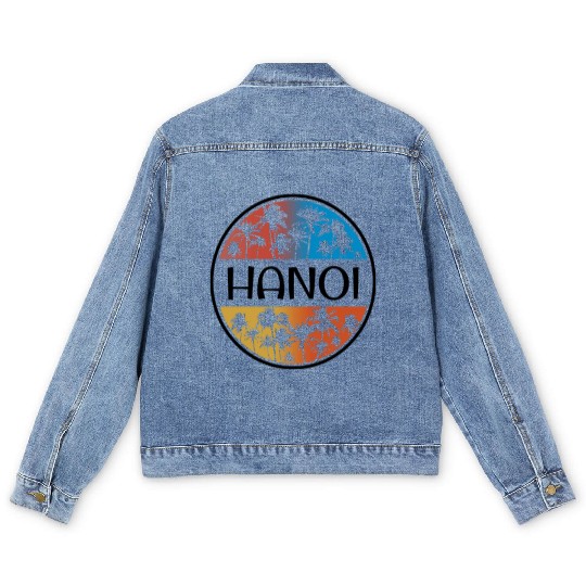 Hanoi Vietnam Palm Tree Stylish Vacation Souvenir Men's Denim Jackets