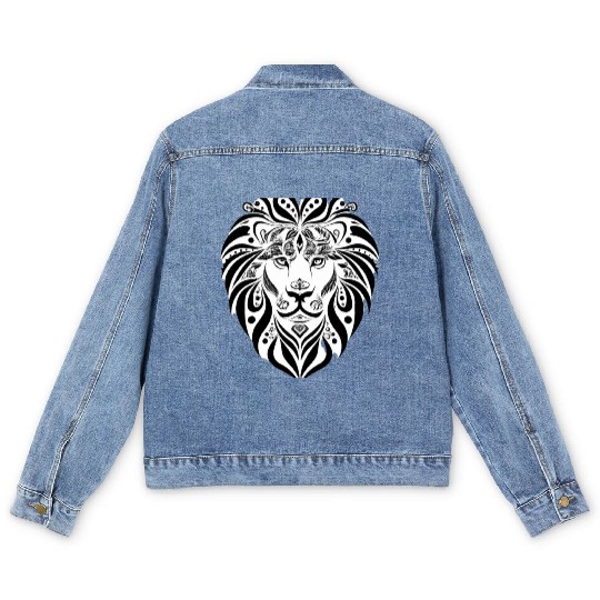 Black and White Lion Design Men's Denim Jackets