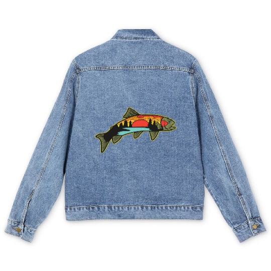 Trout Fishing Angler Nature Trout Bass Men's Denim Jackets