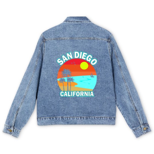San Diego California Vintage Christmas Sailors Men's Denim Jackets
