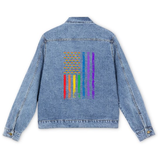 American Flag Rainbow Heart Decor LGBT Pride Month Men's Denim Jackets