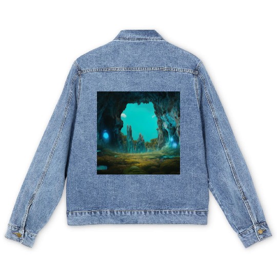 Bioluminescent Underground Landscapes Men's Denim Jackets