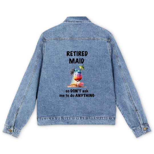 Retired Maid Vacation Tropical Cocktail Umbrella Men's Denim Jackets