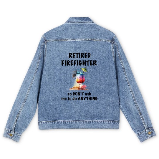 Retired Firefighter Vacation Tropical Cocktail Men's Denim Jackets