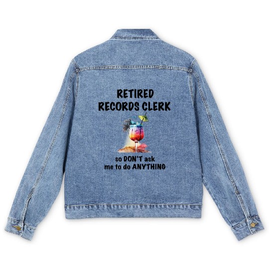 Retired Records Clerk Vacation Tropical Cocktail Men's Denim Jackets