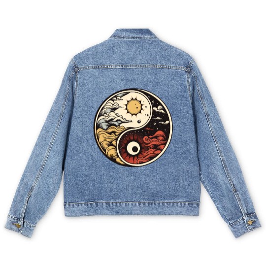Sun and moon yin yang Men's Denim Jackets