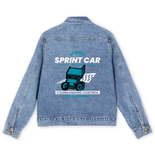 Sprint Car Racing, sprint car, dirt track racers Men's Denim Jackets