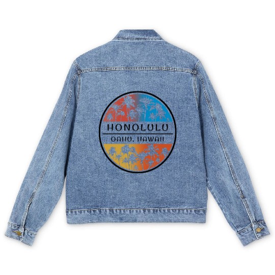 Honolulu Oahu Hawaii Hawaiian Islands Palm Tree Men's Denim Jackets