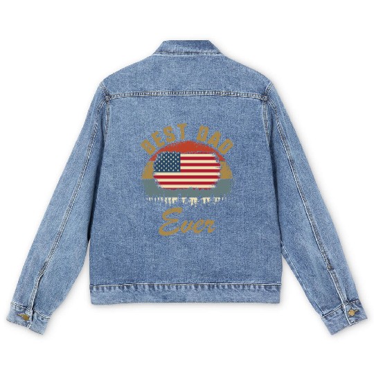 Best Dad Ever US American Flag Patriotic Fathers Men's Denim Jackets