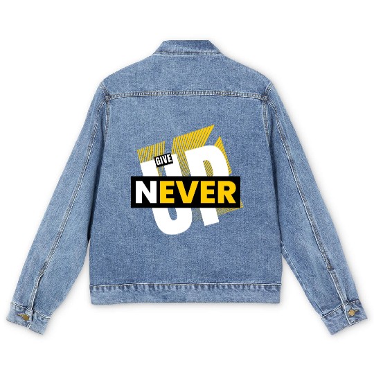 White Yellow Typography Never Give Up Men's Denim Jackets