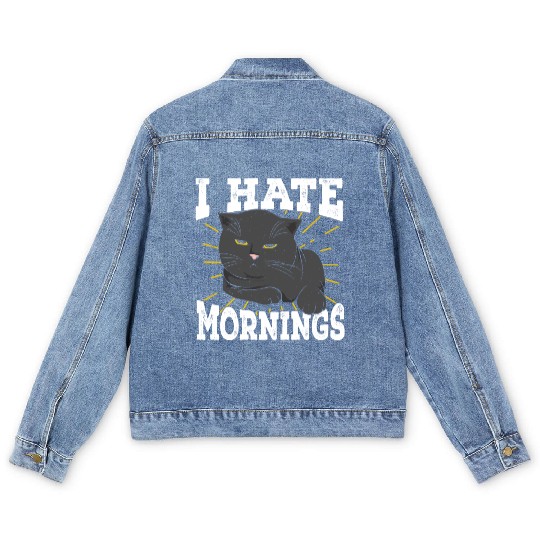 I Hate Mornings Cat Long Sleeper Gift Men's Denim Jackets