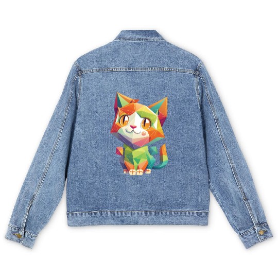 Geometric Cat Funny Cat lover Math Men's Denim Jackets