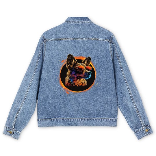 German Shepherd-neon dog Men's Denim Jackets
