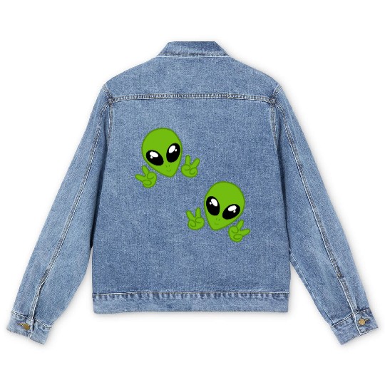 cute aliens chibi Men's Denim Jackets