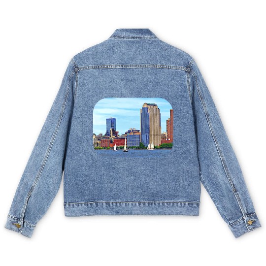 Manhattan NY - Boats By Manhattan Skyline Men's Denim Jackets