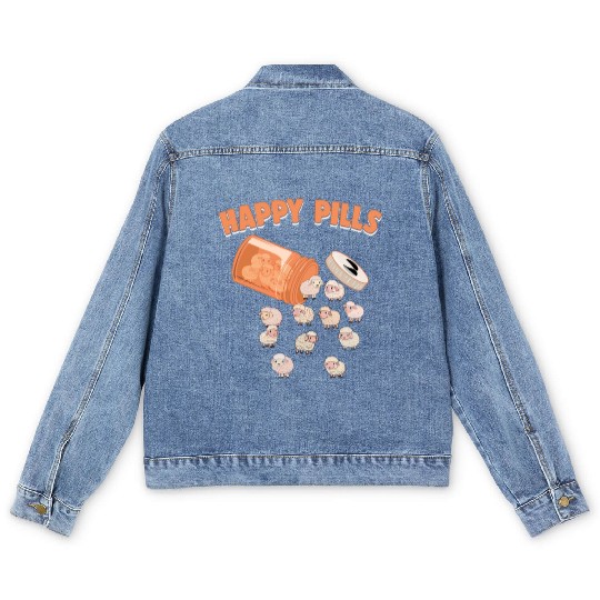 Happy Pills Sheep Funny Farm Animal Lovers Humor Men's Denim Jackets