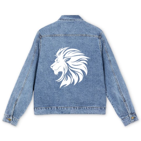Mighty Lion Head Mane Cool Tattoo Style Men's Denim Jackets