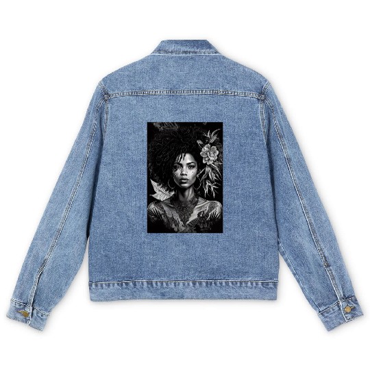 Black-and-White Afrocentric Art Men's Denim Jackets