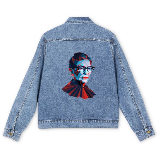 Ruth Bader Ginsburg low polygon design red blue Men's Denim Jackets