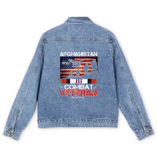 afghanistan combat veteran us veteran military Men's Denim Jackets