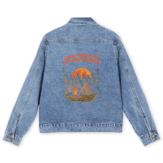 Away From the City Camping Wildlife Camper Outdoor Men's Denim Jackets