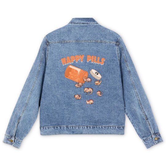 Happy Pills Axolotl Funny Axolotls Lover Humor Pun Men's Denim Jackets