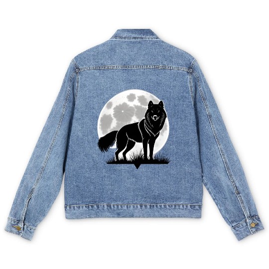 Wolf howling at the moon graphic Men's Denim Jackets