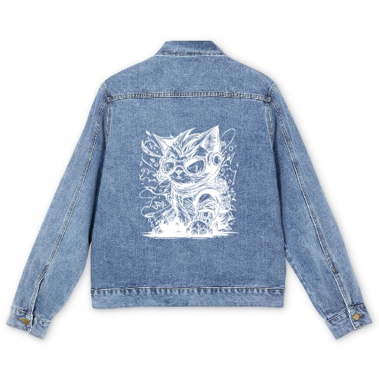 Little Cool Space Cat Splash Tattoo Style Men's Denim Jackets