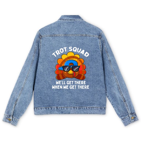Turkey Trot Squad Funny Thanksgiving Running Costu Men's Denim Jackets