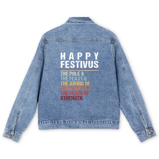 Happy Festivus Christmas Holiday Retro Vintage Men's Denim Jackets