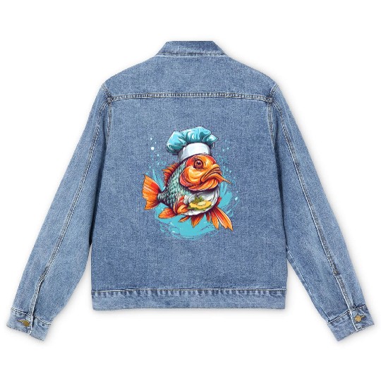 Awesome Culinary Fish Chef Cooking Kitchen Humor Men's Denim Jackets