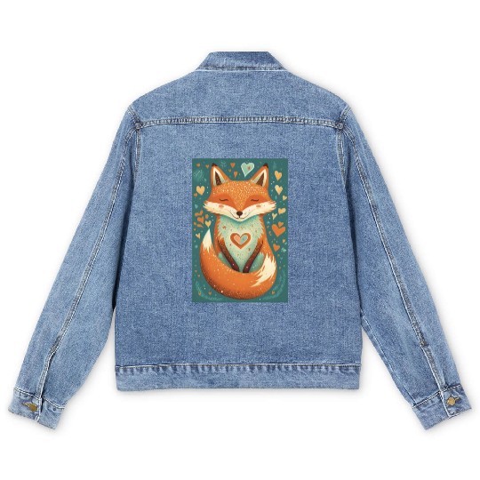 fox forest animals love heart nature animal kid Men's Denim Jackets