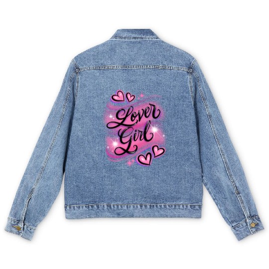 Lover Girl pink airbrush design Men's Denim Jackets