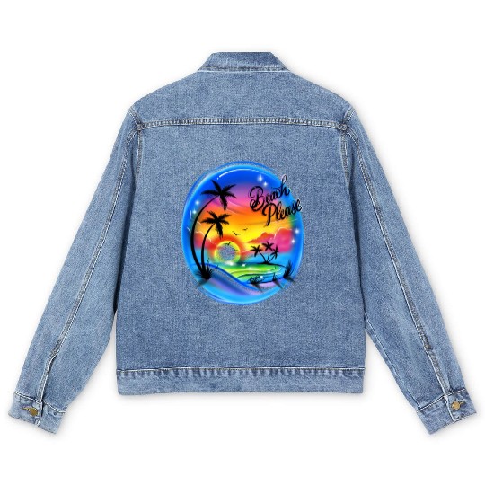Beach Please Airbrush Colorful Men's Denim Jackets
