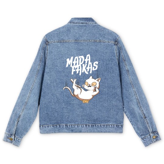 Clumsy Cat I Madafakas I White Cat Men's Denim Jackets