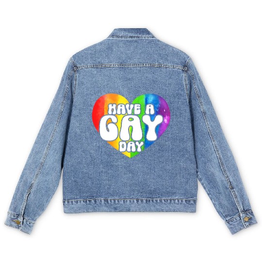 Have A Gay Day Rainbow Pride Month LGBTQ Gay Pride Men's Denim Jackets