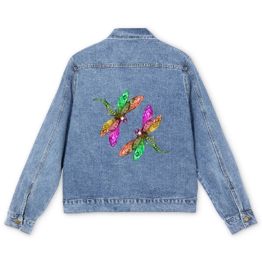 Spring, colorful insects playing. Men's Denim Jackets