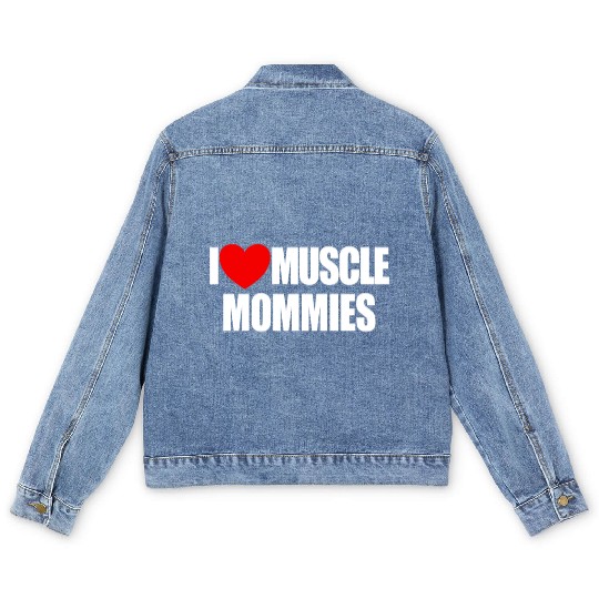 I Love Muscle Mommies Red Heart Muscle Mommies Men's Denim Jackets