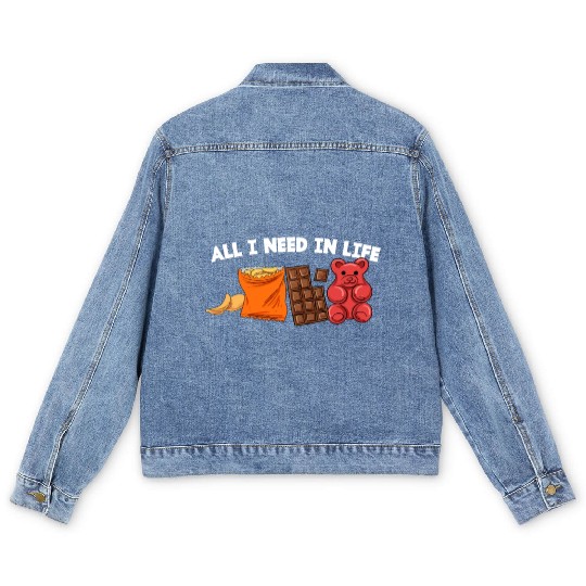 AlI I Need In Life Potato Chips Chocolate Wine Gum Men's Denim Jackets