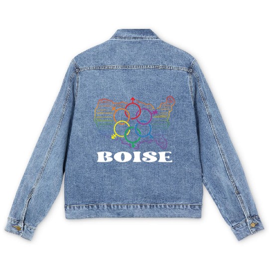 Boise Pride Month Pride Flag LGBT Community LGBTQ Men's Denim Jackets