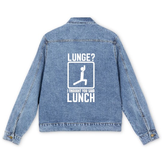 Funny Gym, Workout Top, Lunge Lunch Stick Figure Men's Denim Jackets