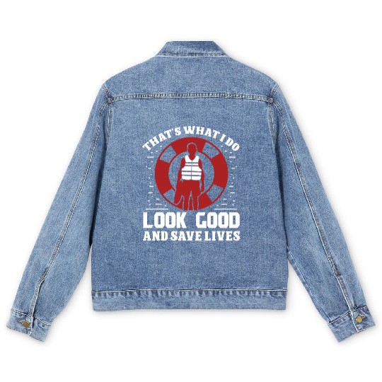 Lifeguard look good save lives swimming pool guard Men's Denim Jackets
