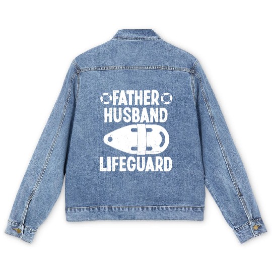 Father husband lifeguard swimming pool guard Men's Denim Jackets