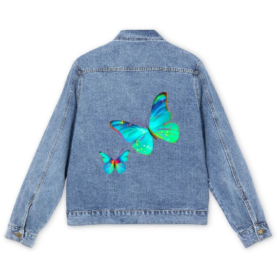 Blue Green Butterflies Men's Denim Jackets